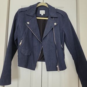 Nine West Navy Shell-face Leather Jacket